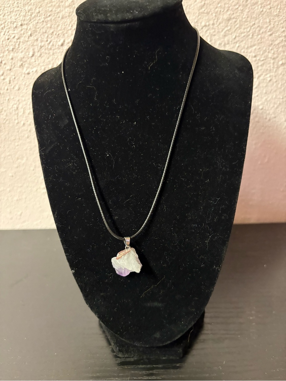 Raw Lavender Amethyst Crystal Pendant Black Cord Necklace